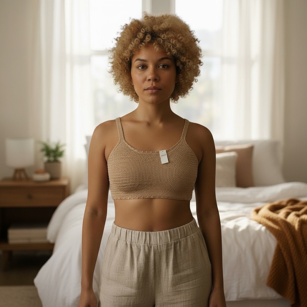 Aerie Tan Knit top Sz Med
